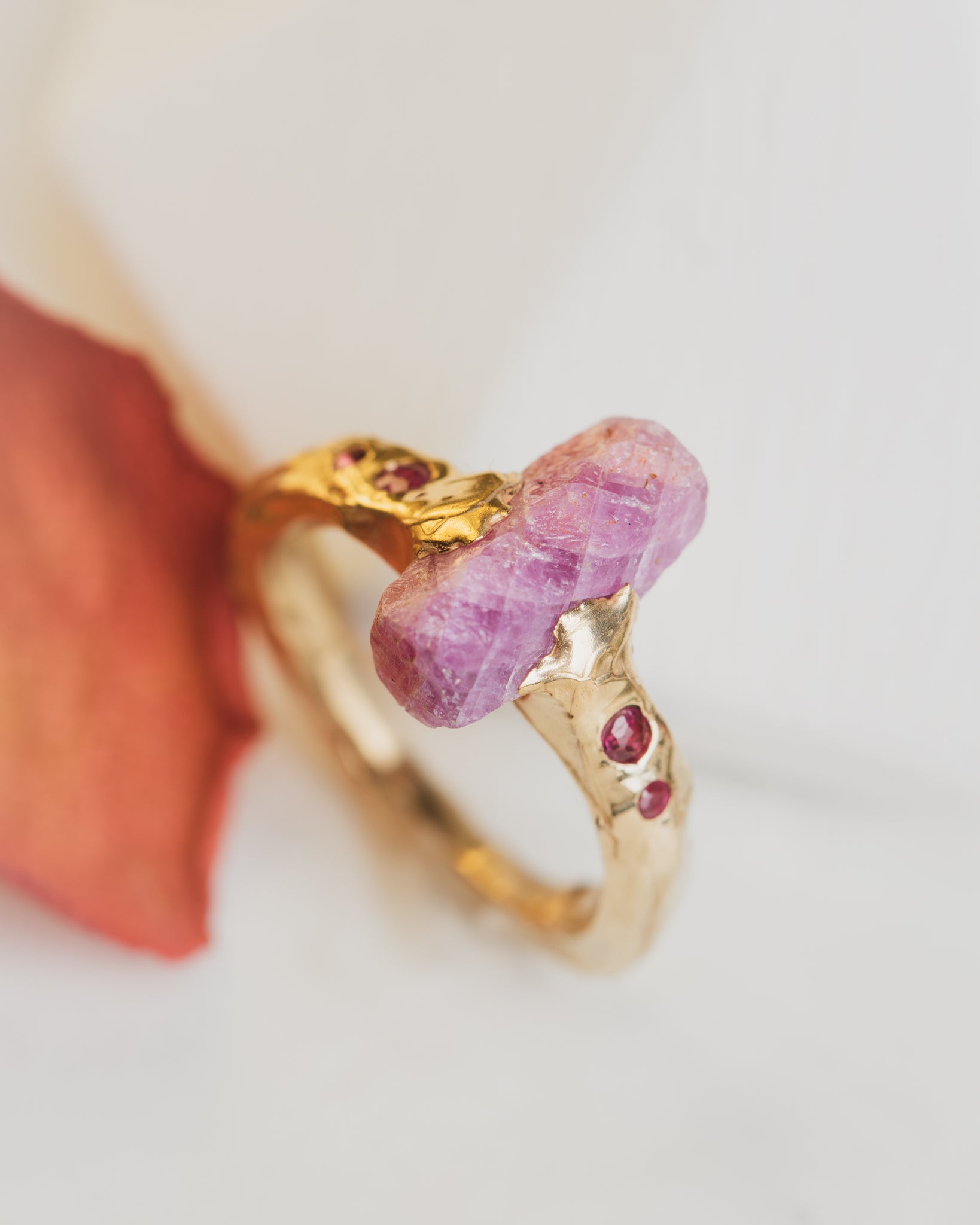 Raw ruby crystal in Gold ring
