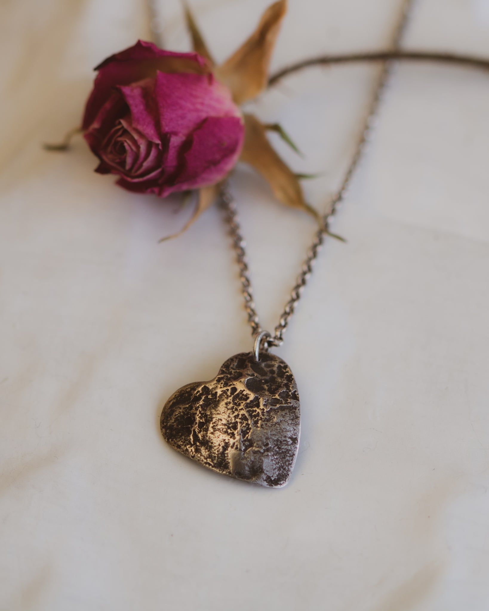 Reticulated Heart Necklace in Oxidized Sterling Silver