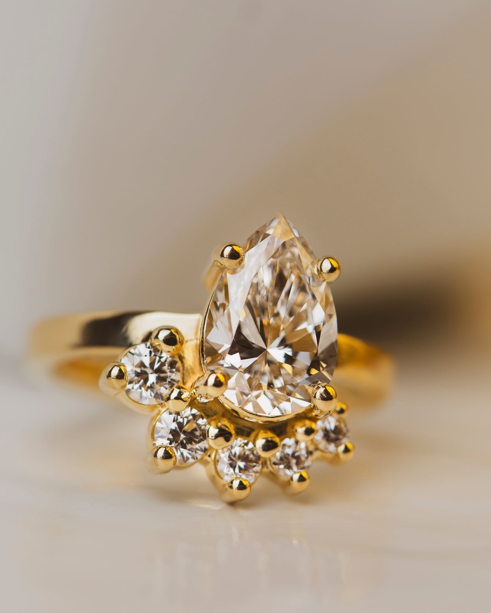 18K Diamond Pear Wave Engagement Ring