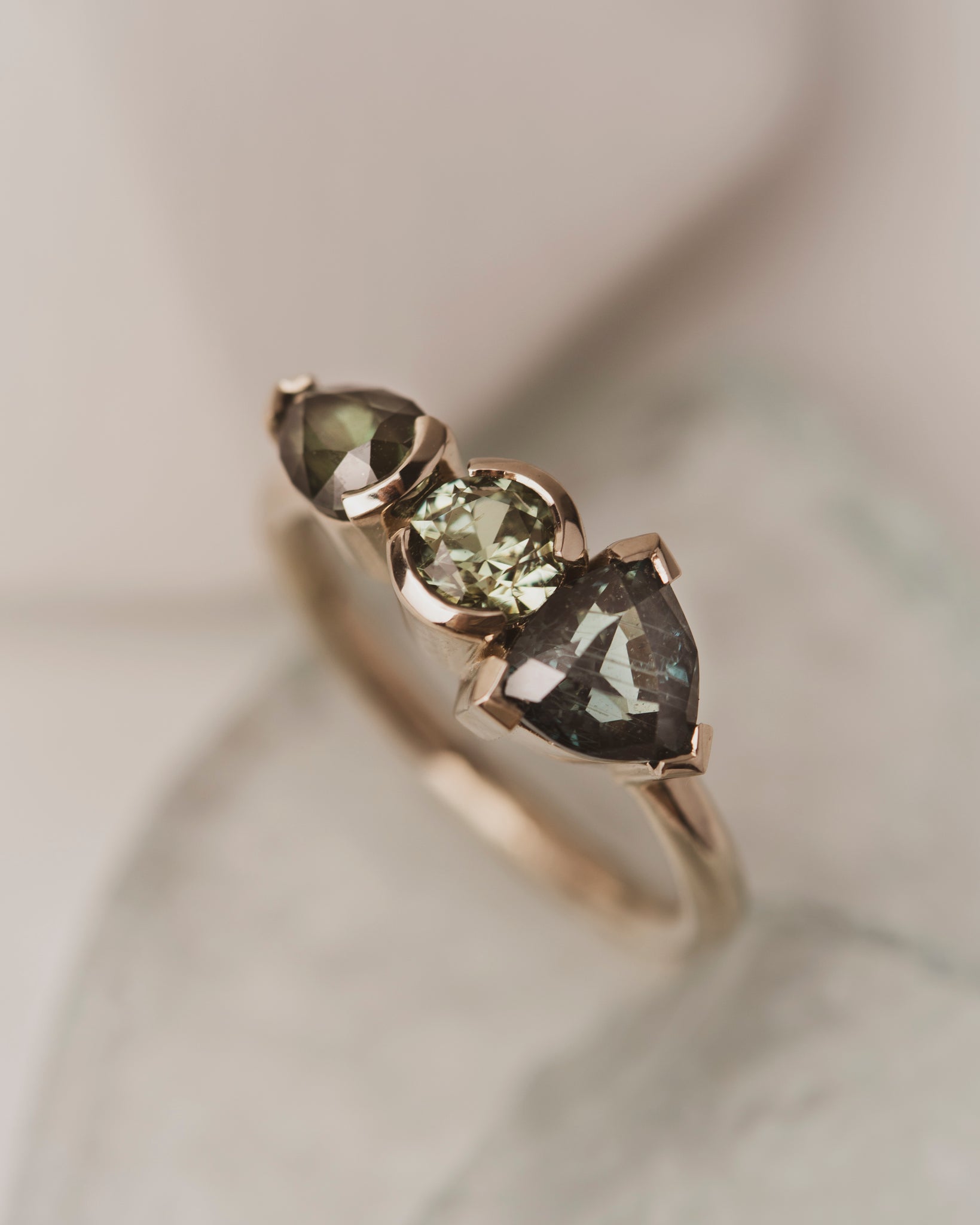 Three Stone Sapphire Ring in 18K White Gold