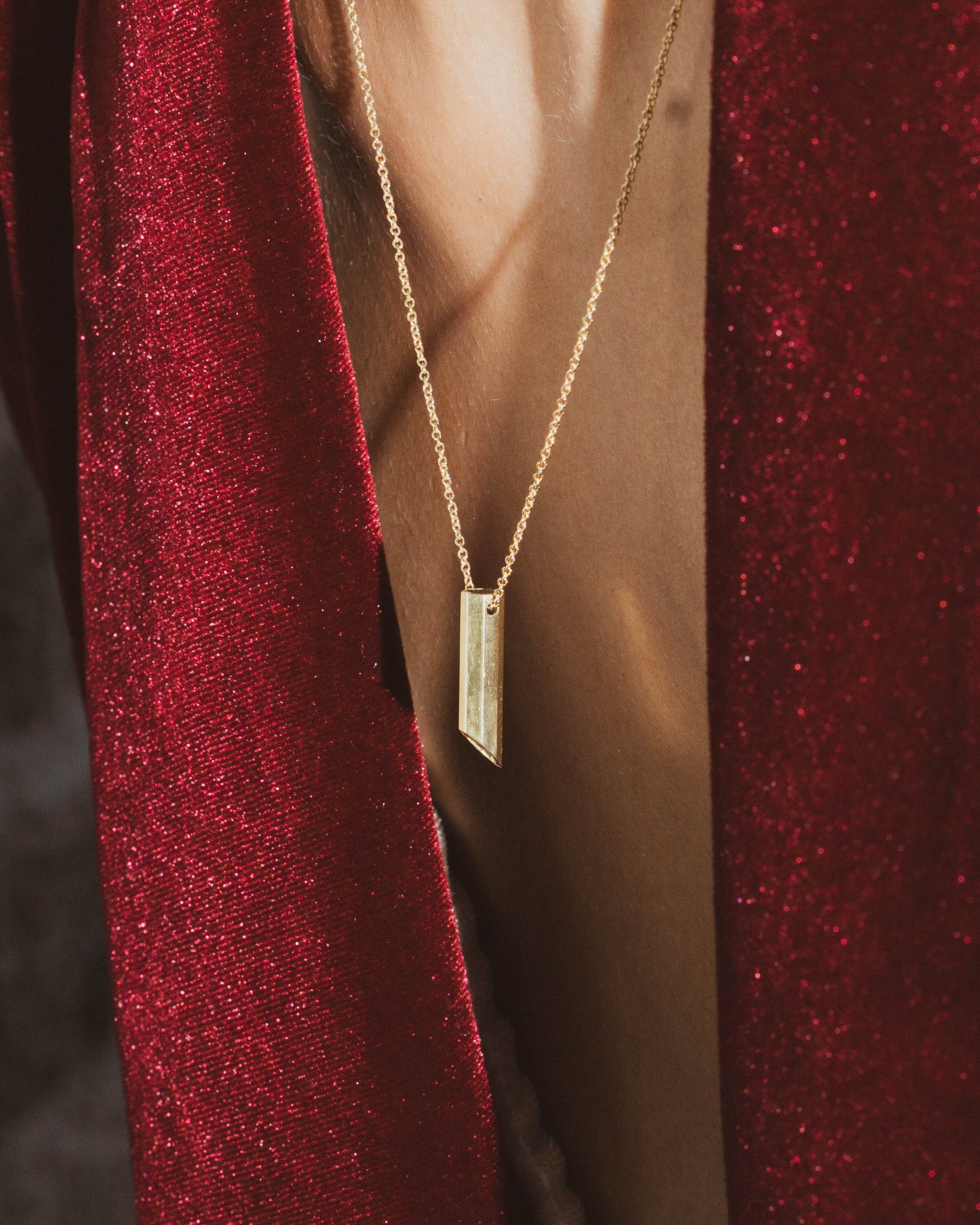 Model shot of Gold Art Deco Necklace