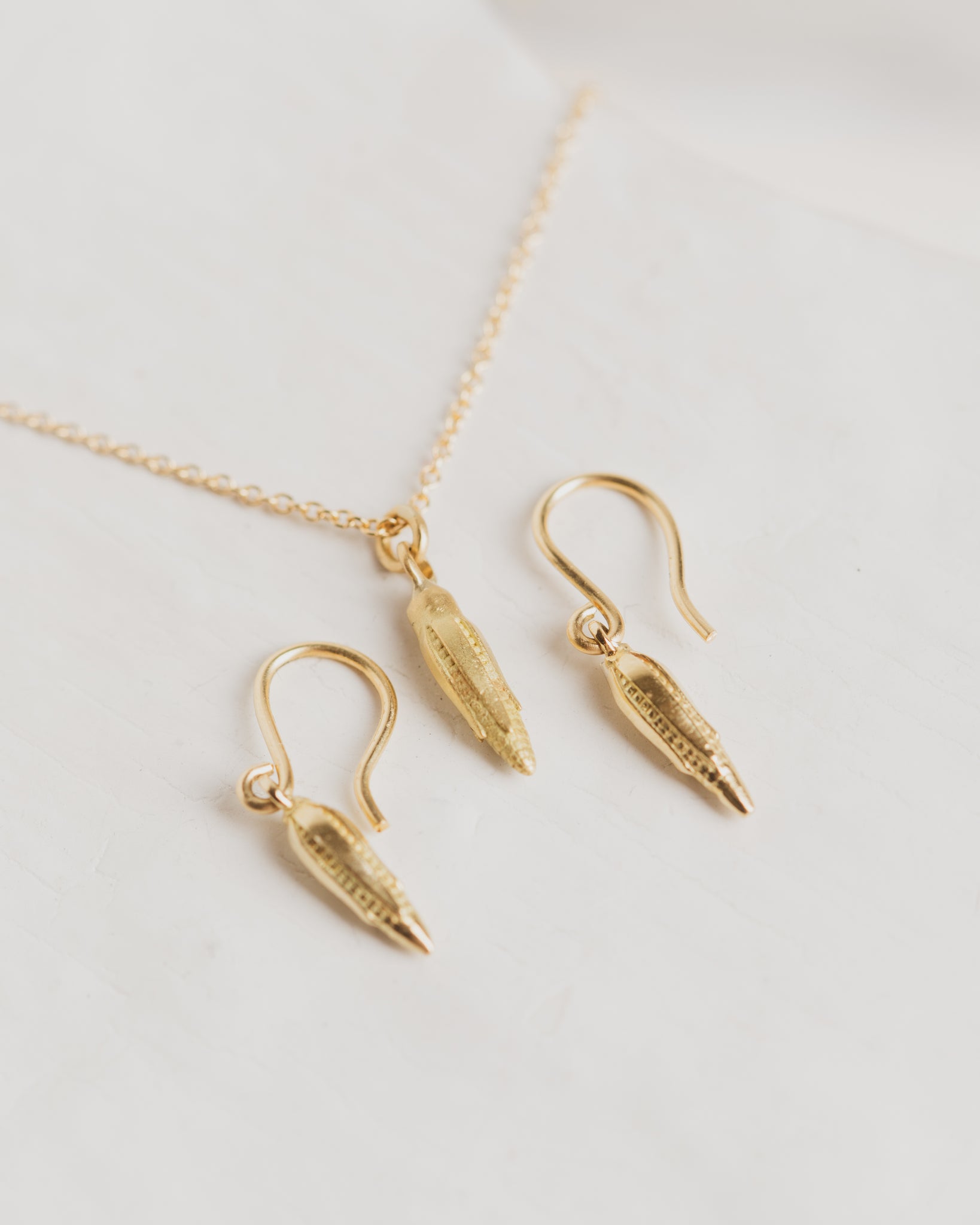 18K Corn Necklace and Earrings