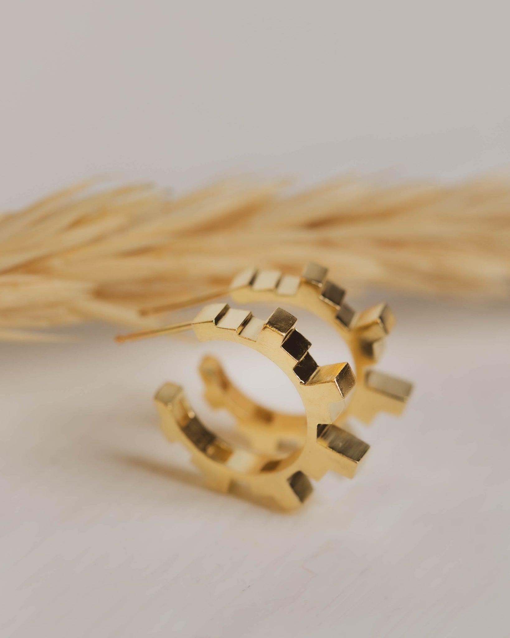 Gold Art Deco Hoop Earrings