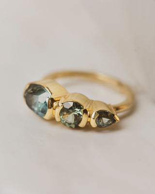 Three Stone Montana Sapphire Engagement Ring in 18K Yellow Gold