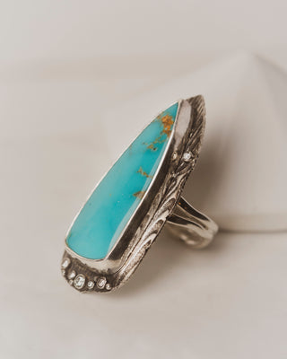 Santa maria turquoise with five white diamonds in oxidized sterling silver