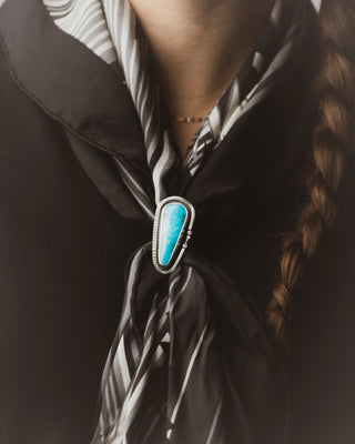 Drop of Ocean Santa Maria Turquoise and Diamond Ring in Sterling Silver worn as a scarf ring