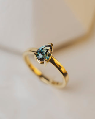 1.4 carat Blue Green Sapphire Pear Solitaire Ring