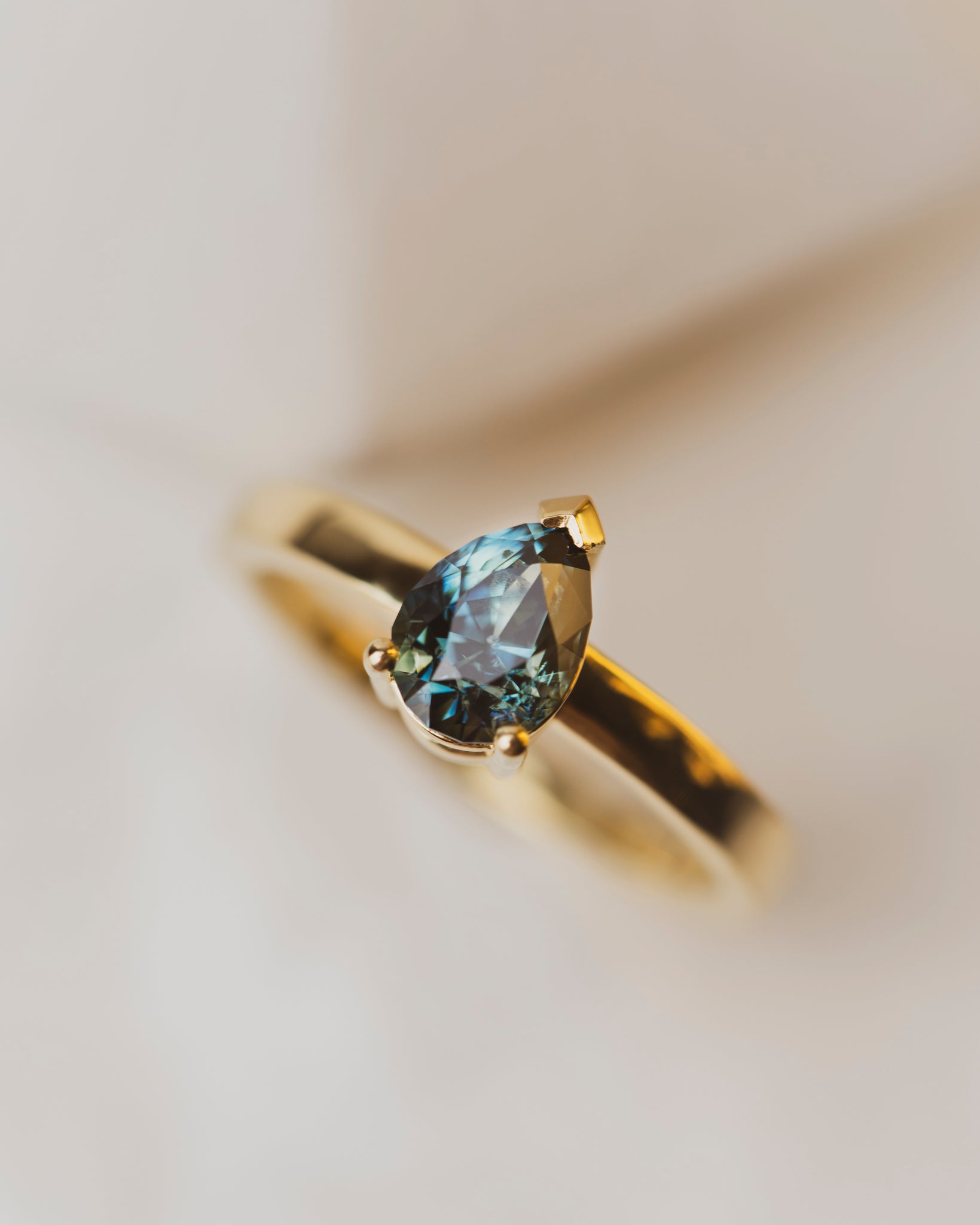 1.4 carat Blue Green Sapphire Pear Solitaire Ring