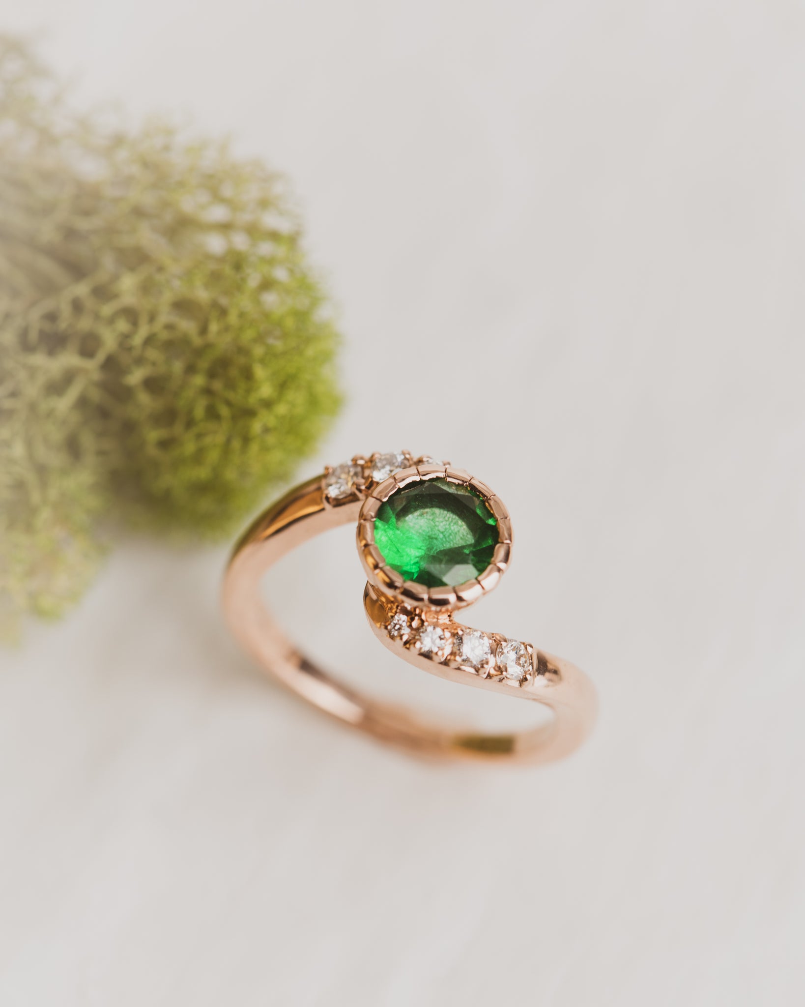 Emerald and Diamond Rose Gold Ring