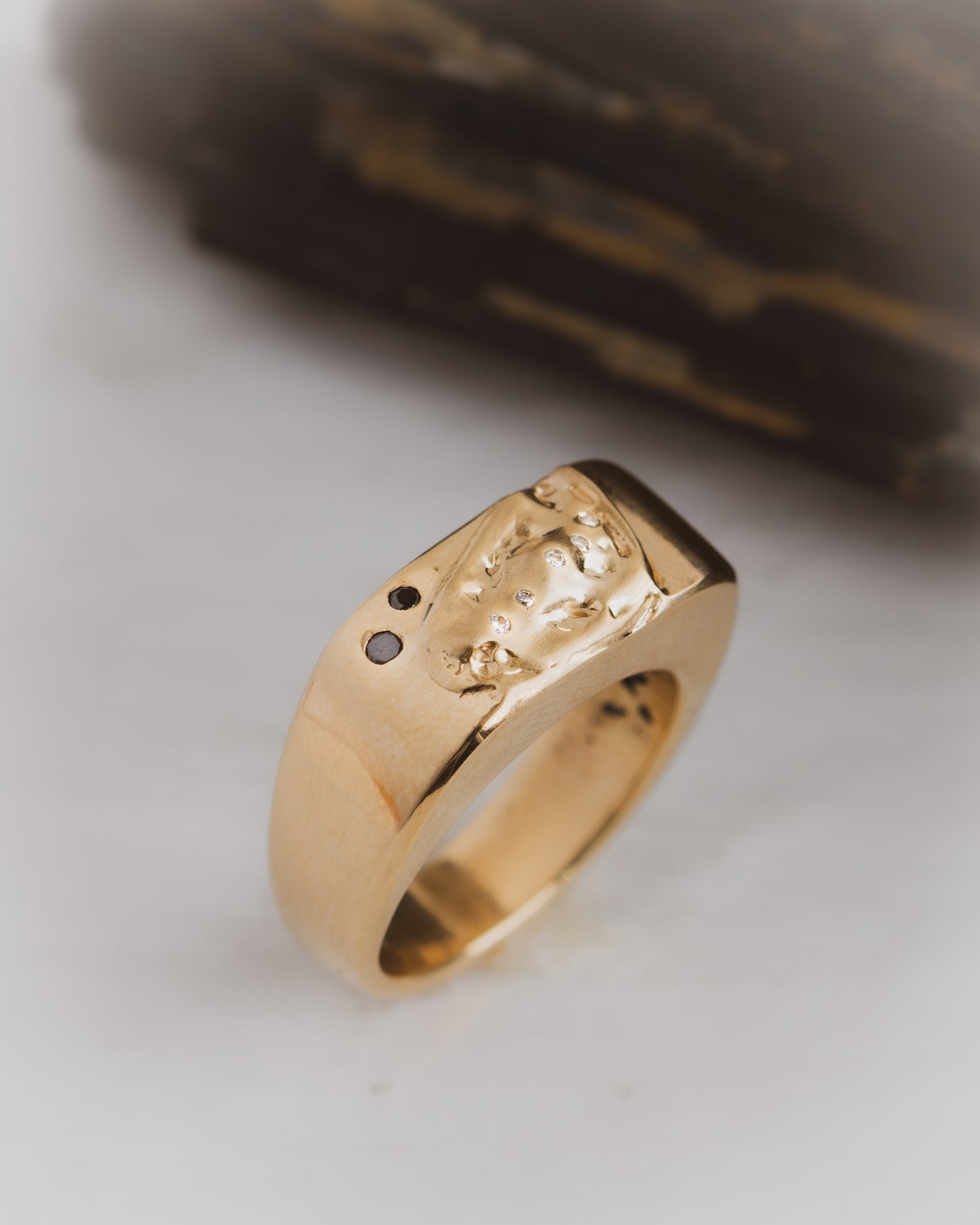Celestial Dreams - 14K Gold, Meteorite and Diamond Ring