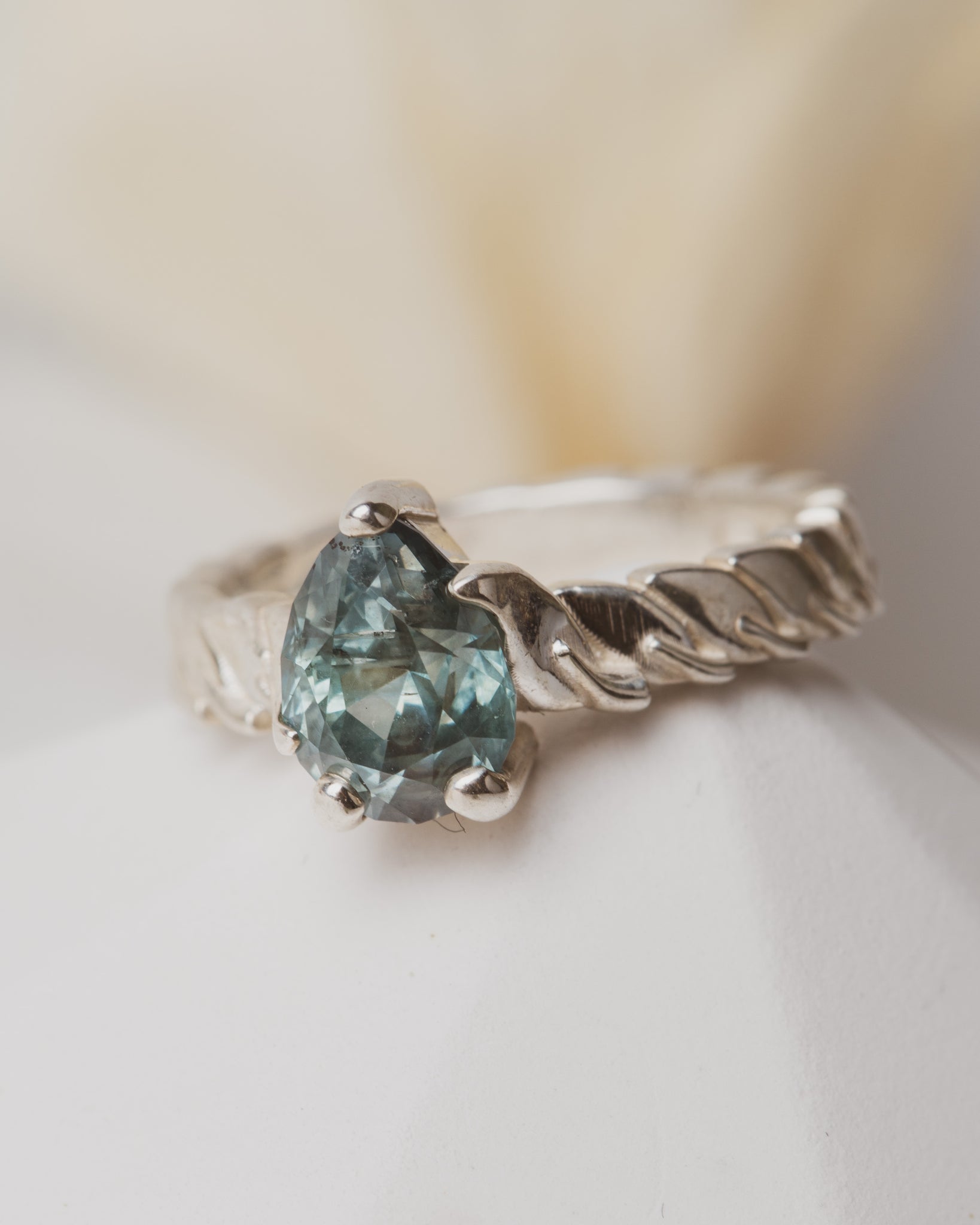 Light Blue Sapphire Leaf Ring